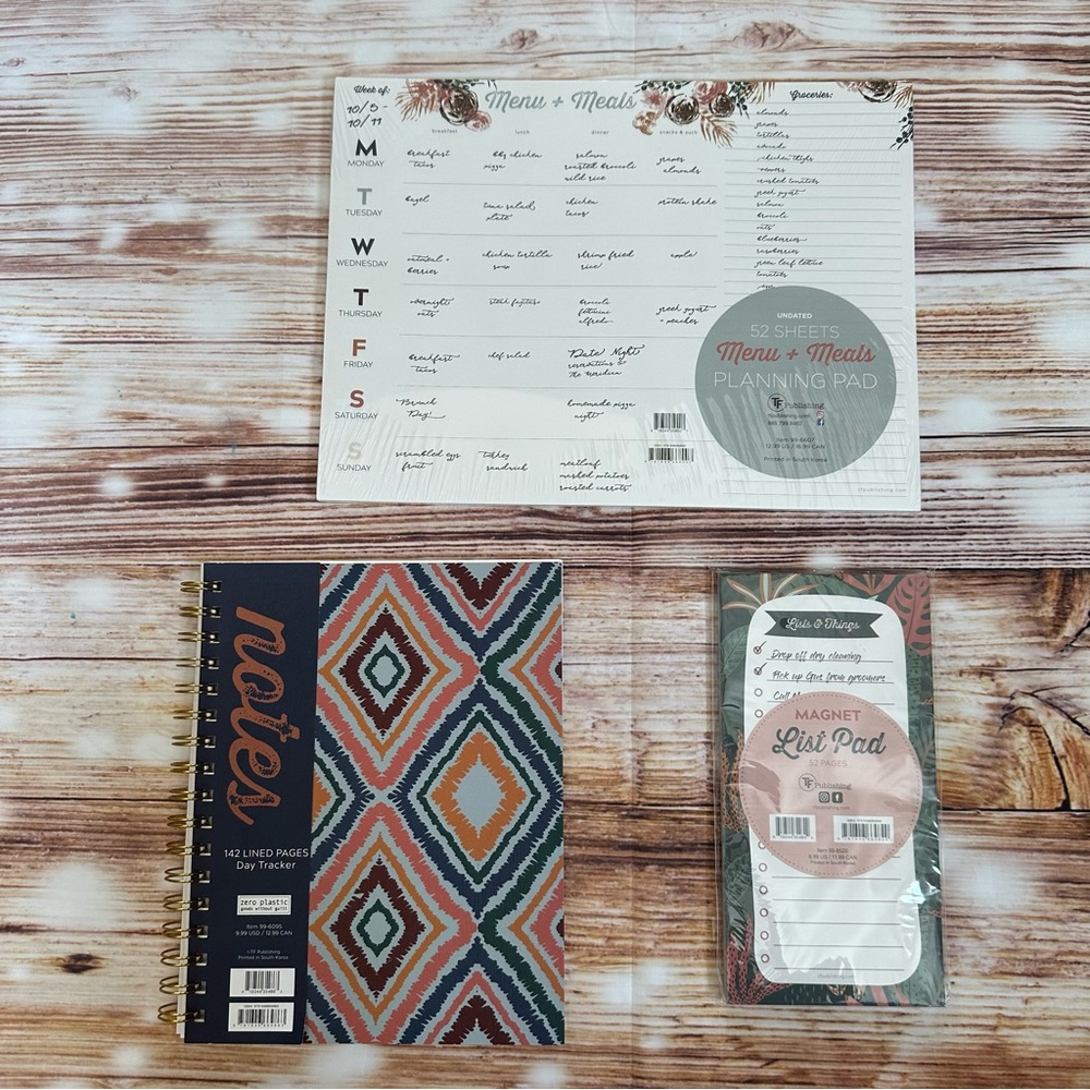 TF Publishing Menu/List/Planning Organization Notebook  Planner 3 Piece Bundle